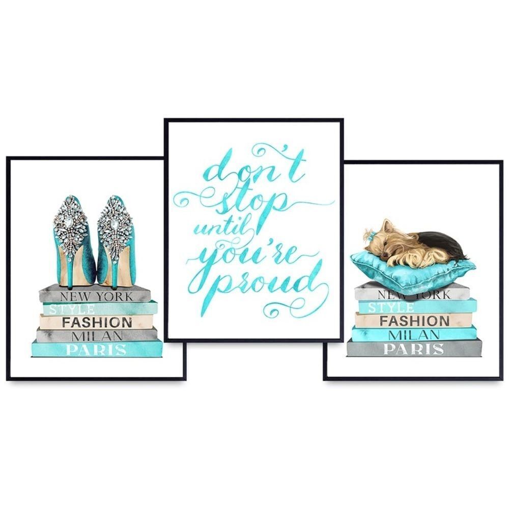 NEW Set 3 positive quote Tiffany and Co. Blue Fashion Glam wall art home decor
